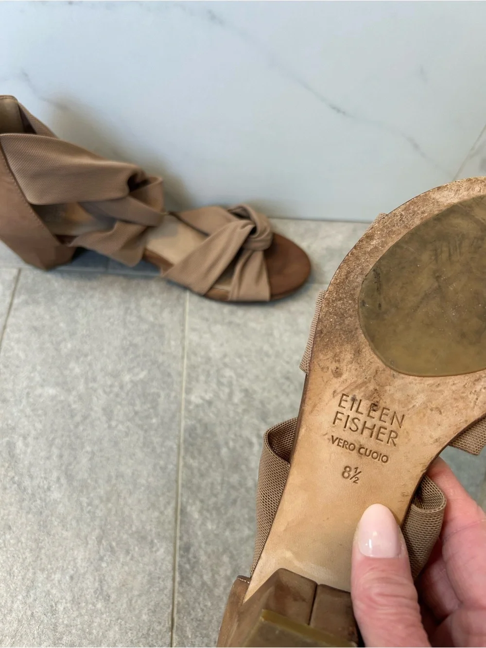 Eileen Fisher Taupe Wrap Knot Sandals